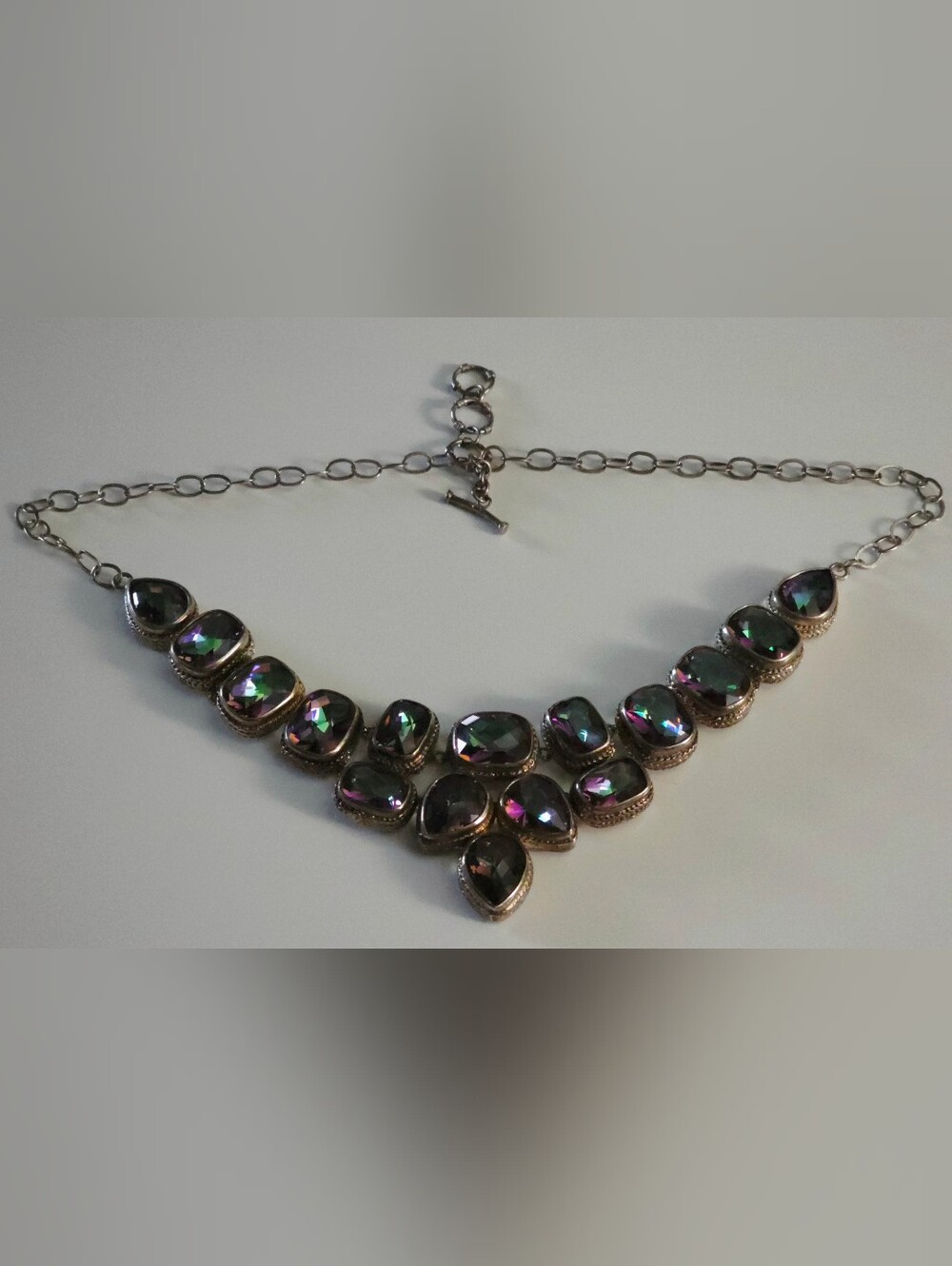 Silver Mystic Topaz Statement Necklace - Iridescent Green/Purple